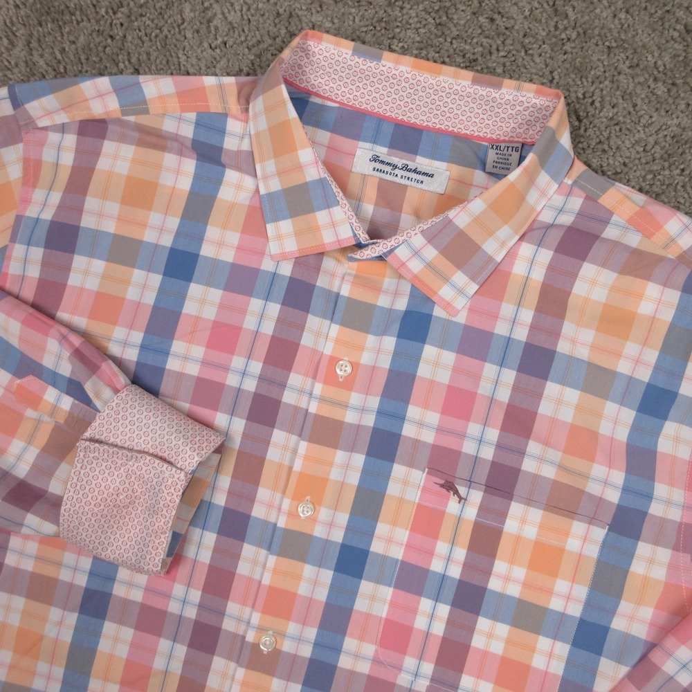 Tommy‎ Bahama Shirt Mens 2XL Pink Plaid Sarasota Stretch Performance Button Up